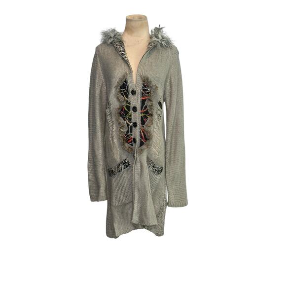 Lapis gray patchwork faux fur long cardigan sweater size XL - Picture 15 of 15